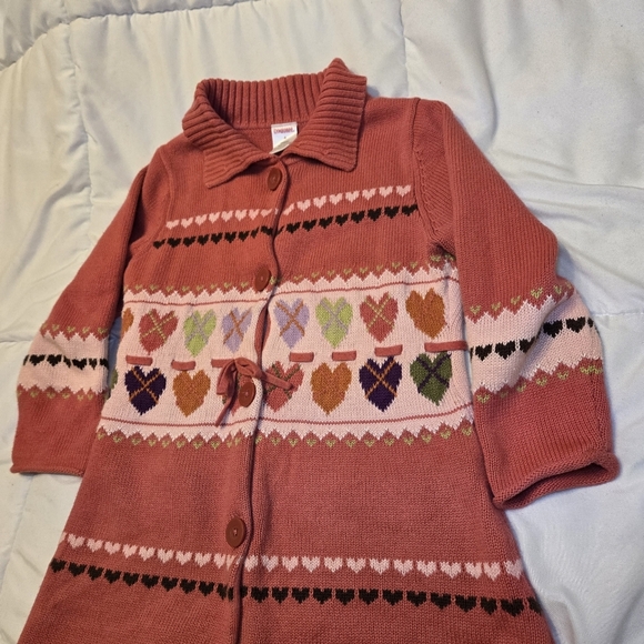 Vintage GYMBOREE Sweater Dress Girl Sz 4 Hearts Button Front Cotton Travel Gift - Picture 3 of 7